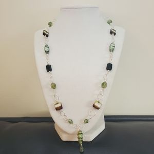 Necklace Green Czech glass wire wrapped